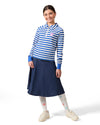 Girls Striped Mini-Ribbed Quarter Zip Long Sleeve T-Shirt : Color: Blue