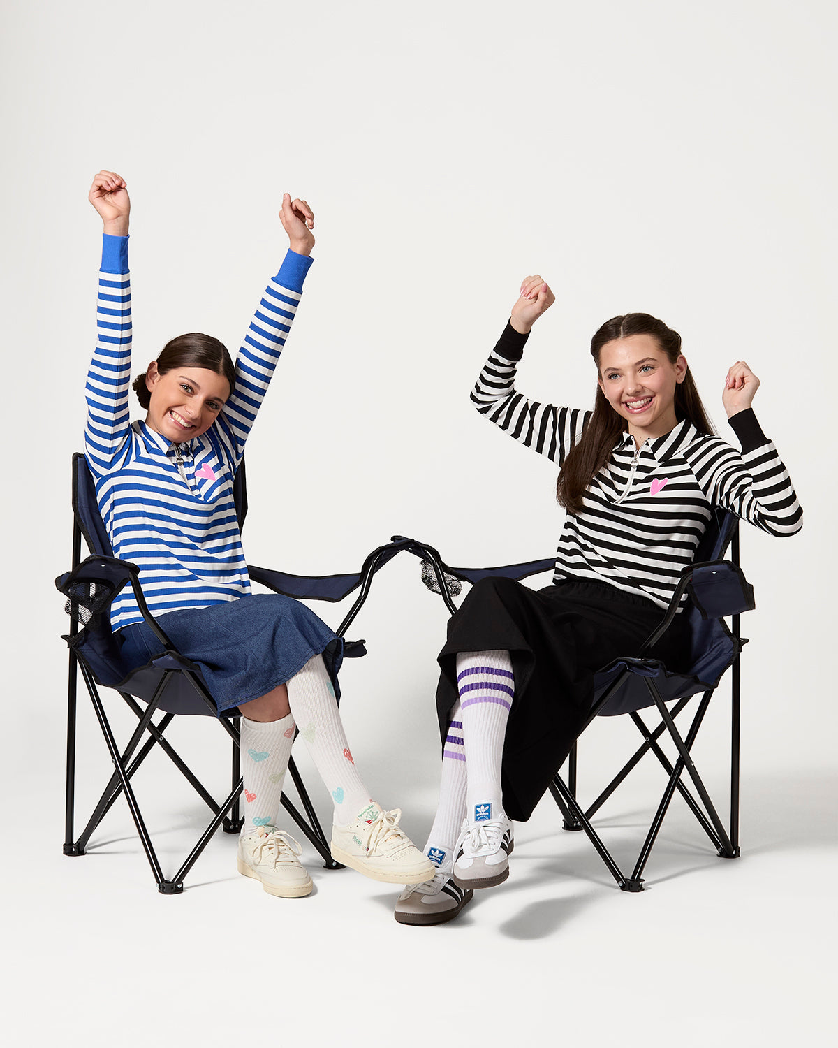 Girls Striped Mini-Ribbed Quarter Zip Long Sleeve T-Shirt : Color: Black