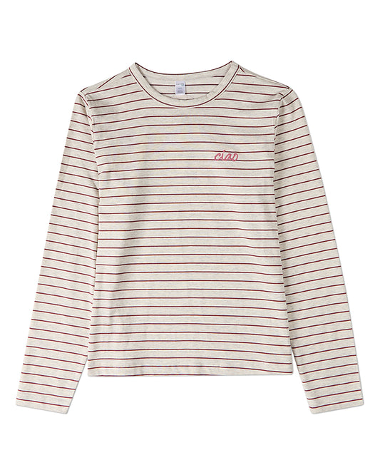 Girls "Ciao"-Embroidered Cotton-Rich Mini-Striped Long-Sleeve T-Shirt