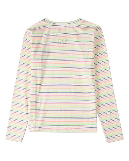 Girls Bright-Striped Cotton-Rich V-Neck Long-Sleeve T-Shirt