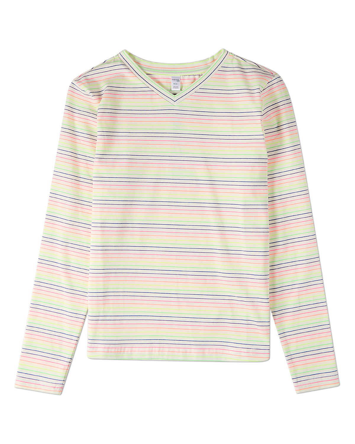 Girls Bright-Striped Cotton-Rich V-Neck Long-Sleeve T-Shirt