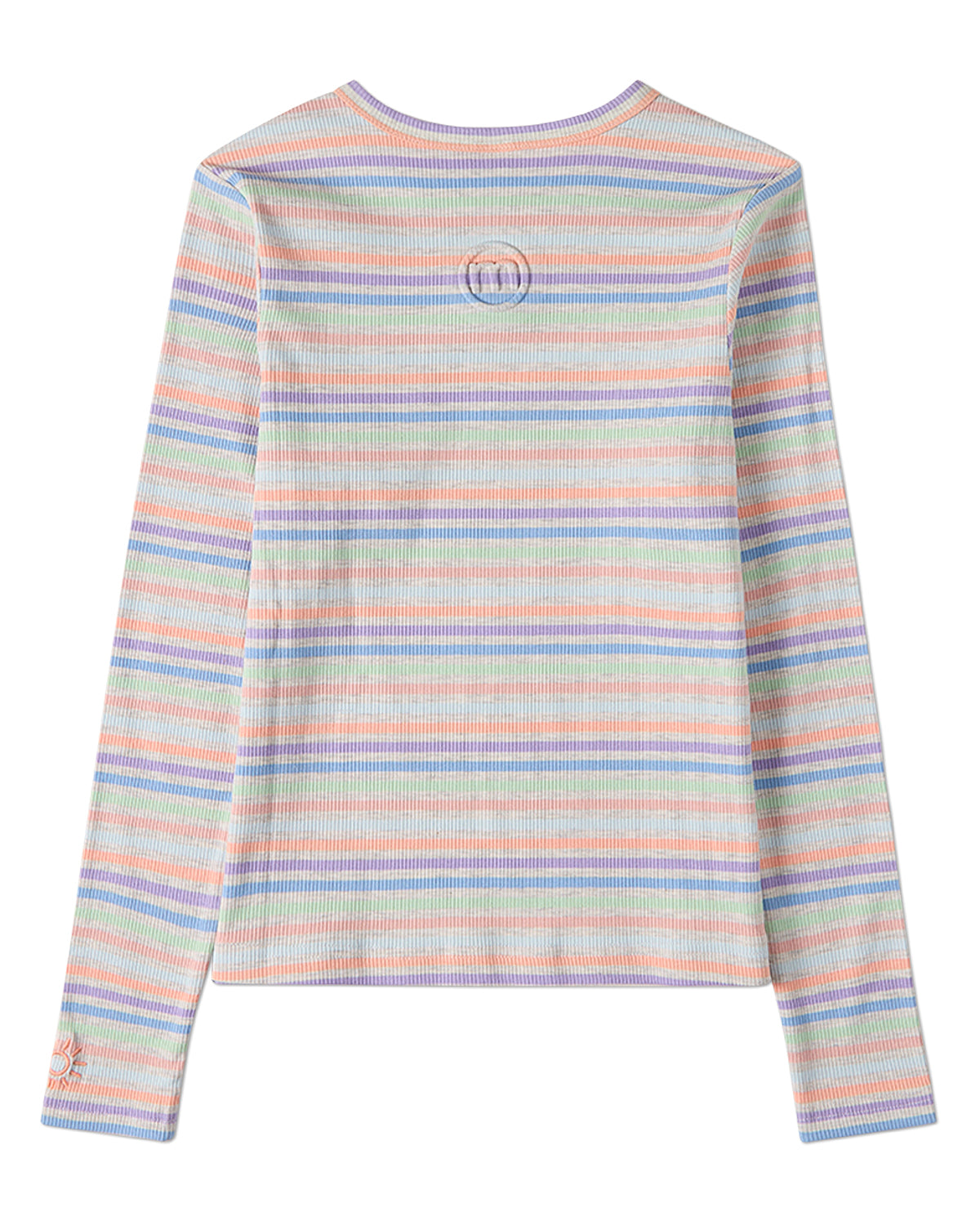 Girls "Summer Sun" Striped Mini-Ribbed Embroidered Long-Sleeve T-Shirt