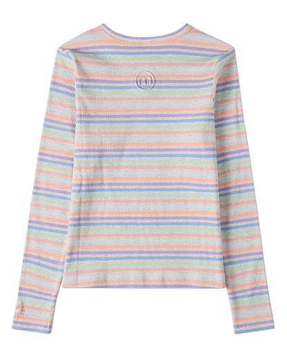 Girls "Summer Sun" Striped Mini-Ribbed Embroidered Long-Sleeve T-Shirt