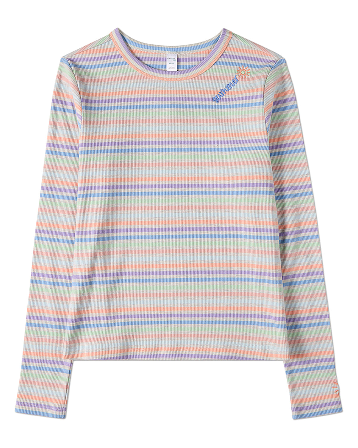 Girls "Summer Sun" Striped Mini-Ribbed Embroidered Long-Sleeve T-Shirt