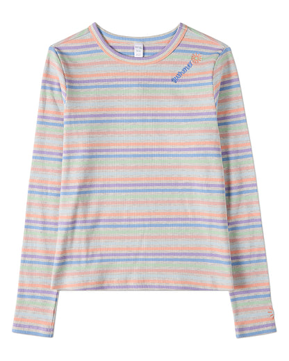 Girls "Summer Sun" Striped Mini-Ribbed Embroidered Long-Sleeve T-Shirt