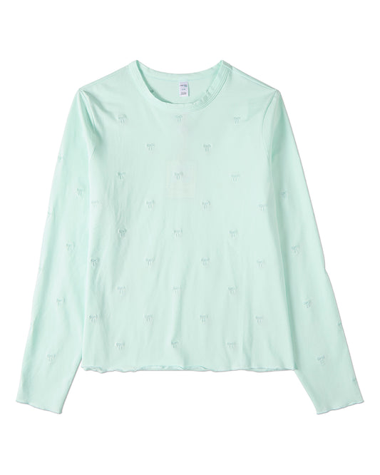 Girls Embroidered All-Over Bows Cotton-Rich Long-Sleeve T-Shirt