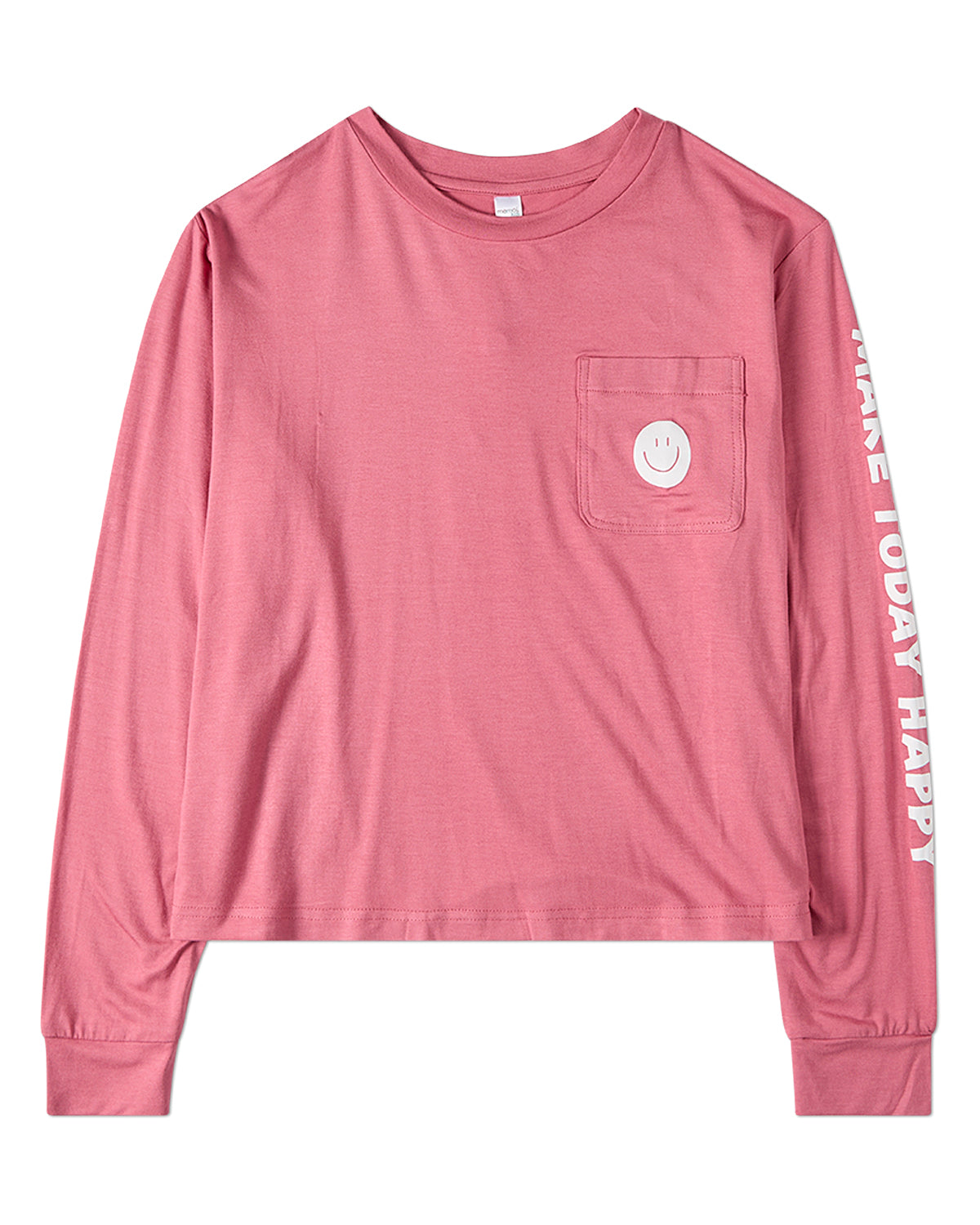 Girls "Make Today Happy" Rayon-Blend Smiley-Face Long-Sleeve T-Shirt