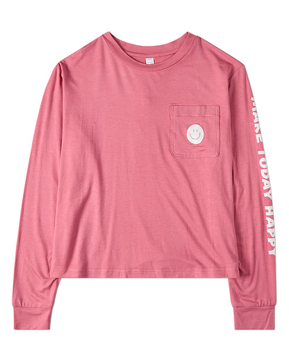 Girls "Make Today Happy" Rayon-Blend Smiley-Face Long-Sleeve T-Shirt