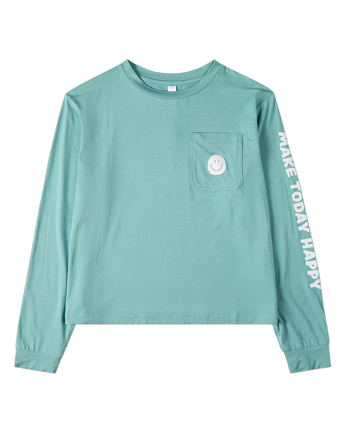 Girls "Make Today Happy" Rayon-Blend Smiley-Face Long-Sleeve T-Shirt