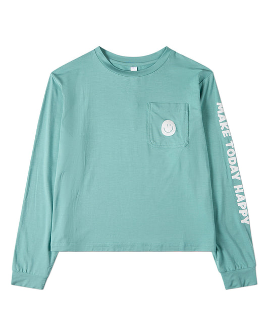 Girls "Make Today Happy" Rayon-Blend Smiley-Face Long-Sleeve T-Shirt