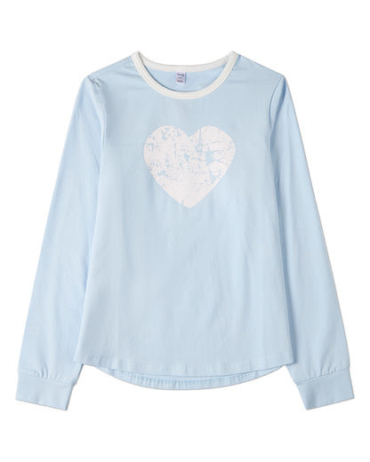 Girls Distressed-Heart Cotton-Rich Long-Sleeve T-Shirt