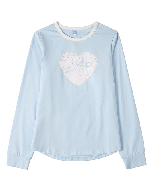Girls Distressed-Heart Cotton-Rich Long-Sleeve T-Shirt