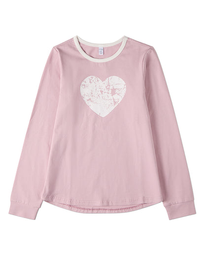 Girls Distressed-Heart Cotton-Rich Long-Sleeve T-Shirt