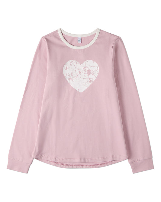 Girls Distressed-Heart Cotton-Rich Long-Sleeve T-Shirt