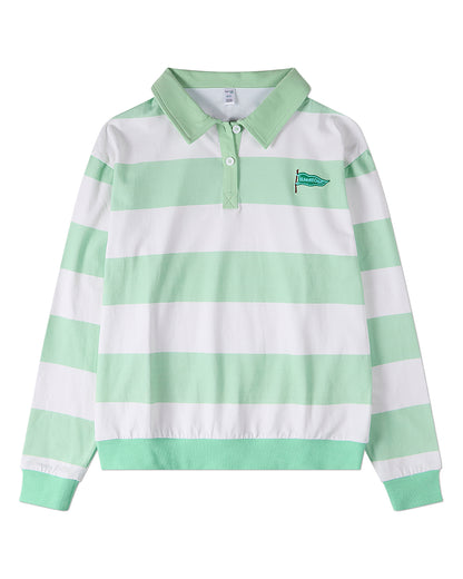 Girls Summer-Camp Cotton-Rich Rugby-Stripe Long-Sleeve Polo Shirt