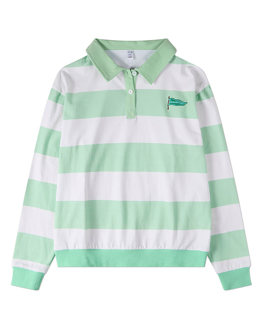 Girls Summer-Camp Cotton-Rich Rugby-Stripe Long-Sleeve Polo Shirt