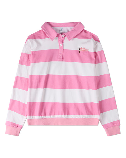 Girls Summer-Camp Cotton-Rich Rugby-Stripe Long-Sleeve Polo Shirt