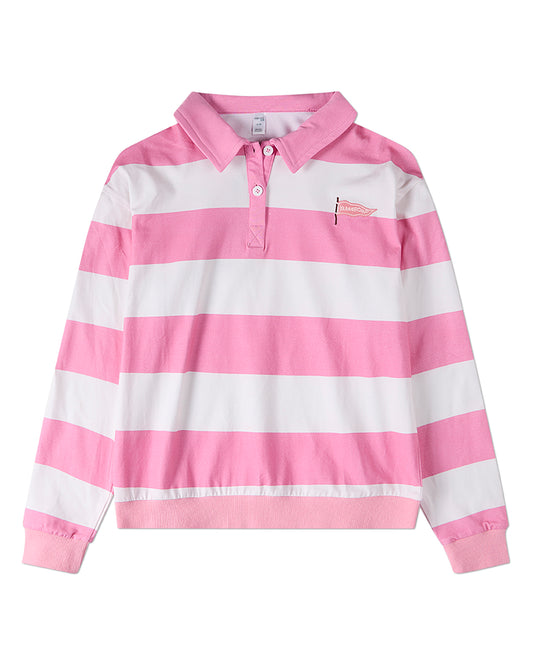Girls Summer-Camp Cotton-Rich Rugby-Stripe Long-Sleeve Polo Shirt