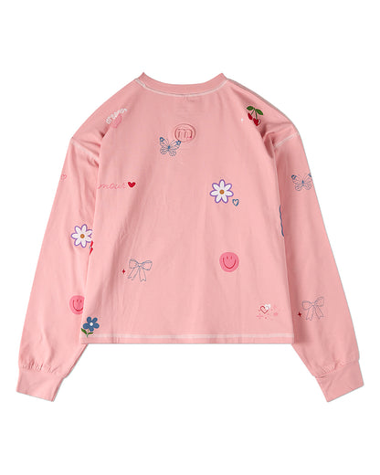 Girls All-Over Motif Cotton-Rich Long-Sleeve T-Shirt