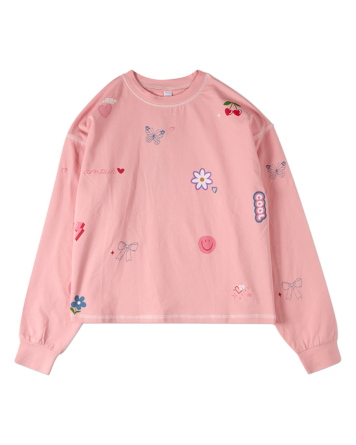 Girls All-Over Motif Cotton-Rich Long-Sleeve T-Shirt
