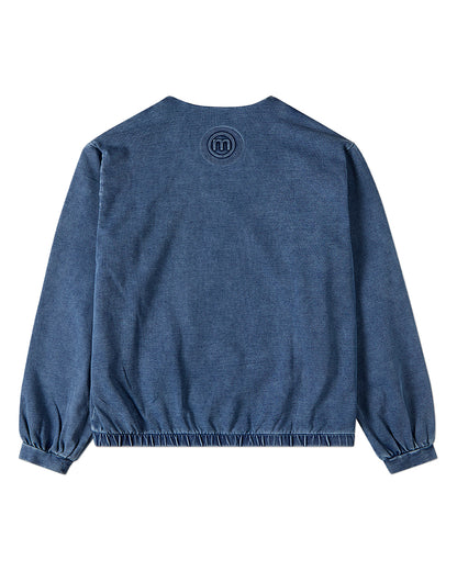 Girls Stitched-Heart Cotton-Rich Denim Long-Sleeve T-Shirt