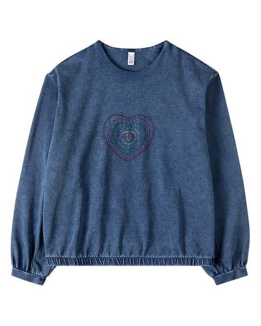 Girls Stitched-Heart Cotton-Rich Denim Long-Sleeve T-Shirt