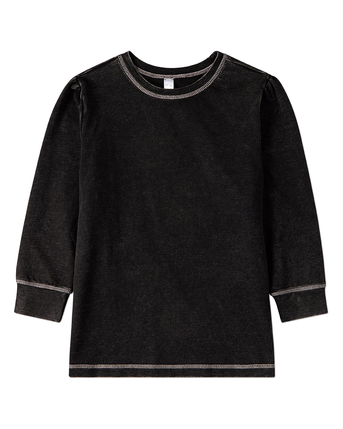 Girls Heathered Cotton-Rich Long-Sleeve T-Shirt with Topstitch Trim