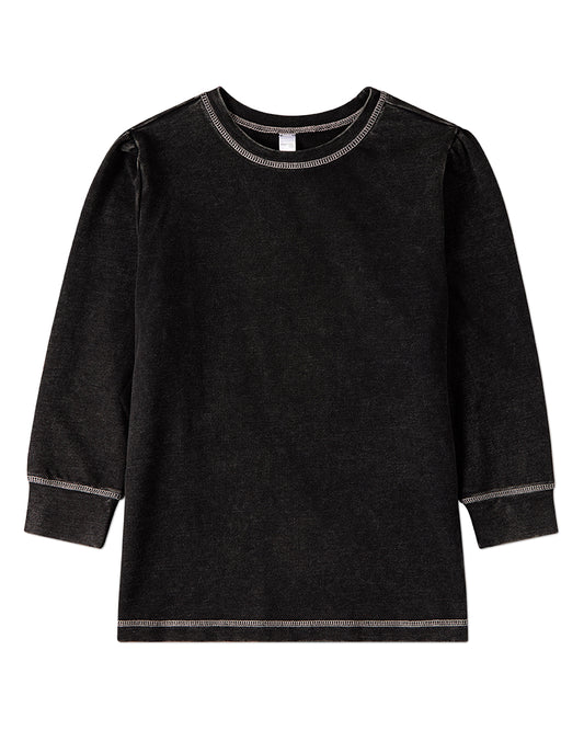 Girls Heathered Cotton-Rich Long-Sleeve T-Shirt with Topstitch Trim