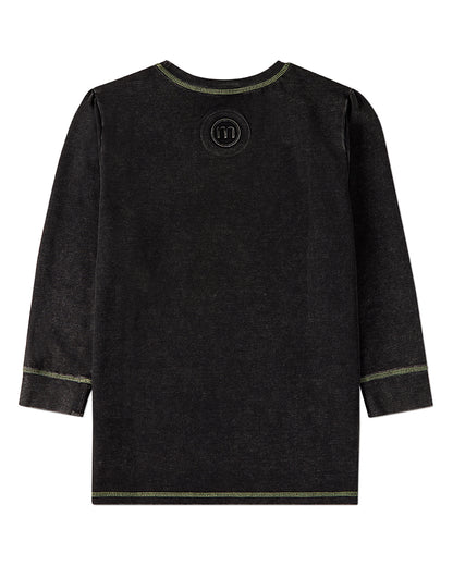 Girls Heathered Cotton-Rich Long-Sleeve T-Shirt with Topstitch Trim