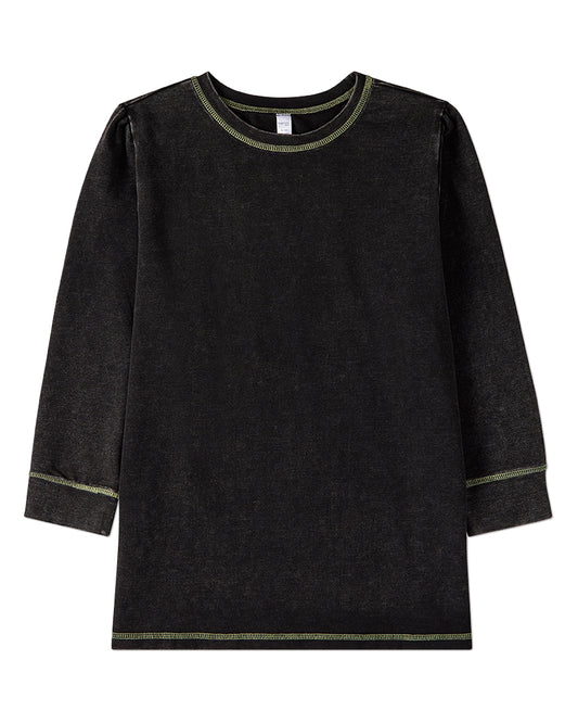 Girls Heathered Cotton-Rich Long-Sleeve T-Shirt with Topstitch Trim
