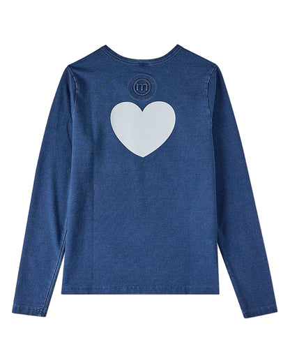 Girls Heart-Graphic Cotton-Rich Denim Long-Sleeve T-Shirt
