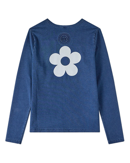 Girls Flower-Graphic Cotton-Rich Denim Long-Sleeve T-Shirt