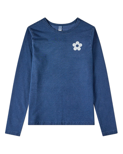 Girls Flower-Graphic Cotton-Rich Denim Long-Sleeve T-Shirt