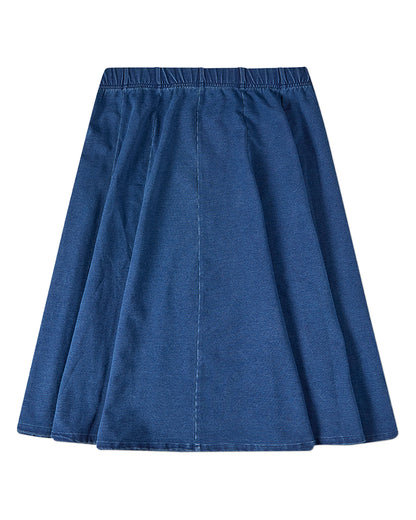 Girls Cotton-Rich Stretch Denim Pull-On Flared Short Midi-Length Skirt