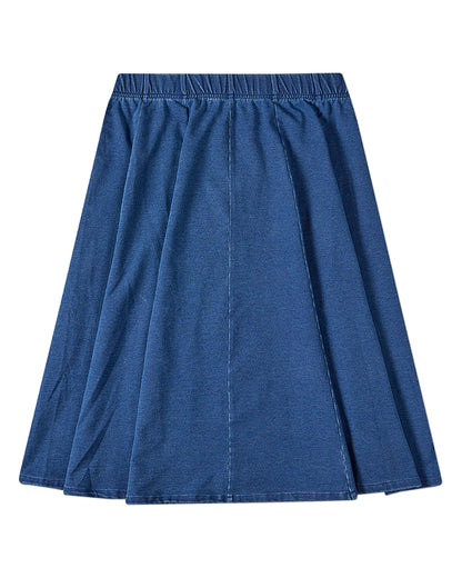 Girls Cotton-Rich Stretch Denim Pull-On Flared Short Midi-Length Skirt