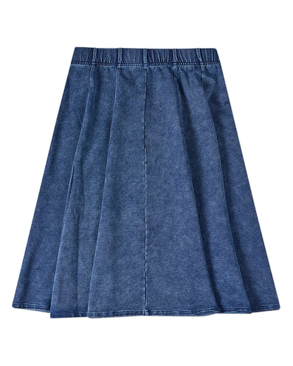 Girls Cotton-Rich Stretch Denim Pull-On Flared Short Midi-Length Skirt