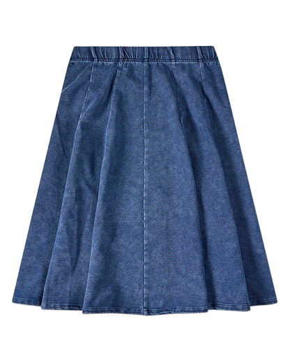 Girls Cotton-Rich Stretch Denim Pull-On Flared Short Midi-Length Skirt
