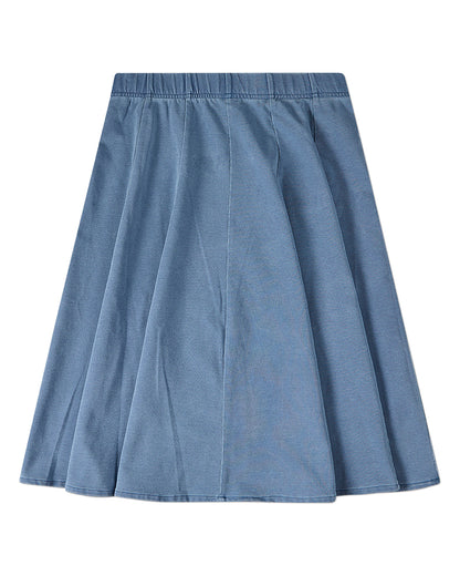 Girls Cotton-Rich Stretch Denim Pull-On Flared Short Midi-Length Skirt
