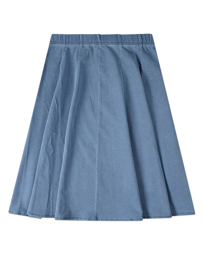 Girls Cotton-Rich Stretch Denim Pull-On Flared Short Midi-Length Skirt