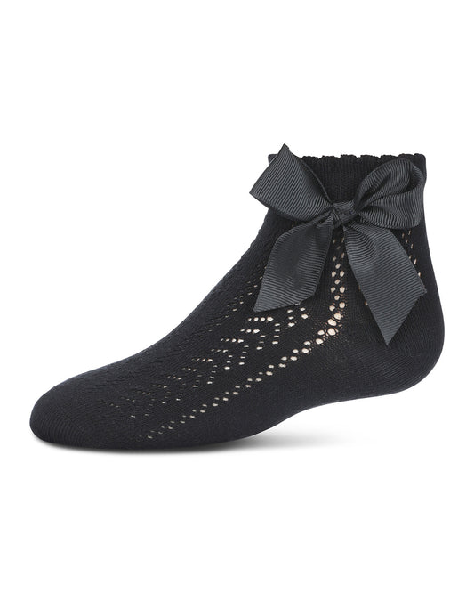 Girls' Knit Openwork Bow Anklet Socks : Color: Black