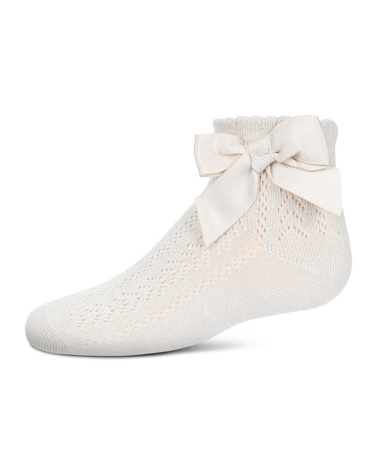 Girls' Knit Openwork Bow Anklet Socks : Color: Latte