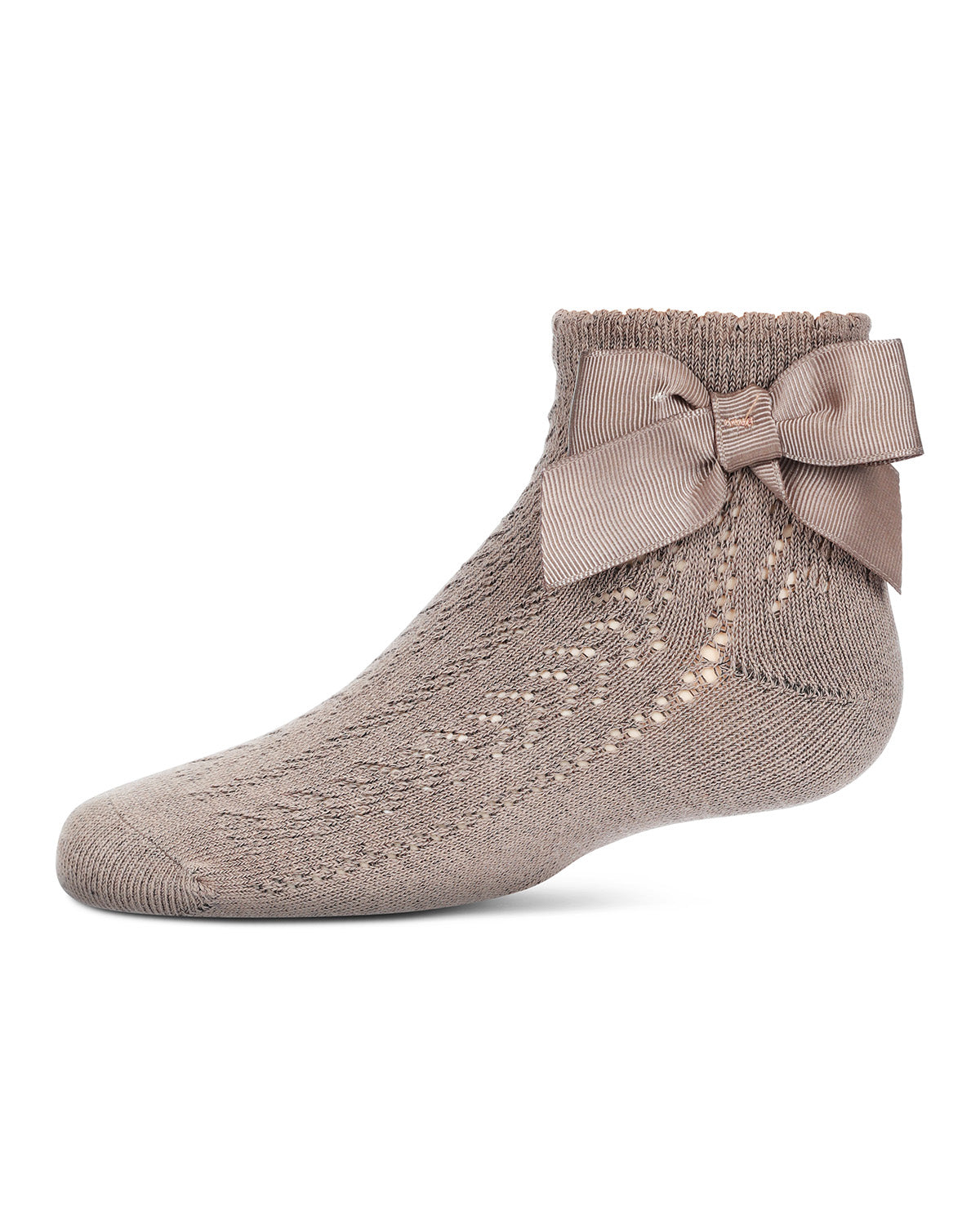 Girls' Knit Openwork Bow Anklet Socks : Color: Taupe