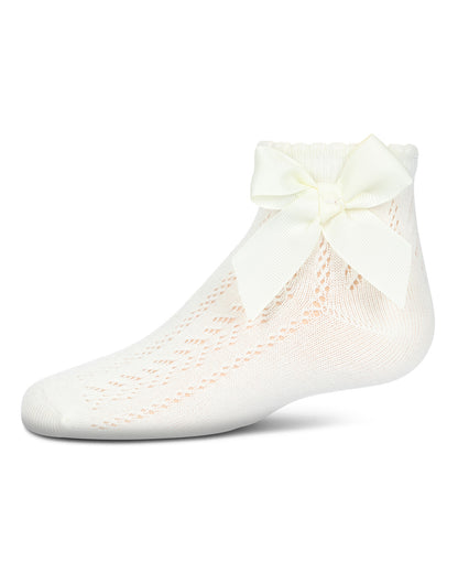 Girls' Knit Openwork Bow Anklet Socks : Color: Winter White