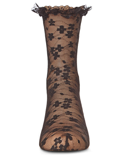 Girls' Lace Anklet Socks : Color: Black