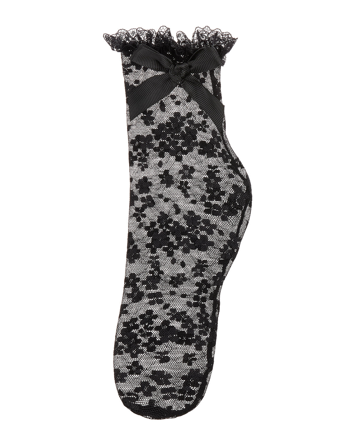 Girls Floral Lace Bow Trim Ankle Sock : Color: Black