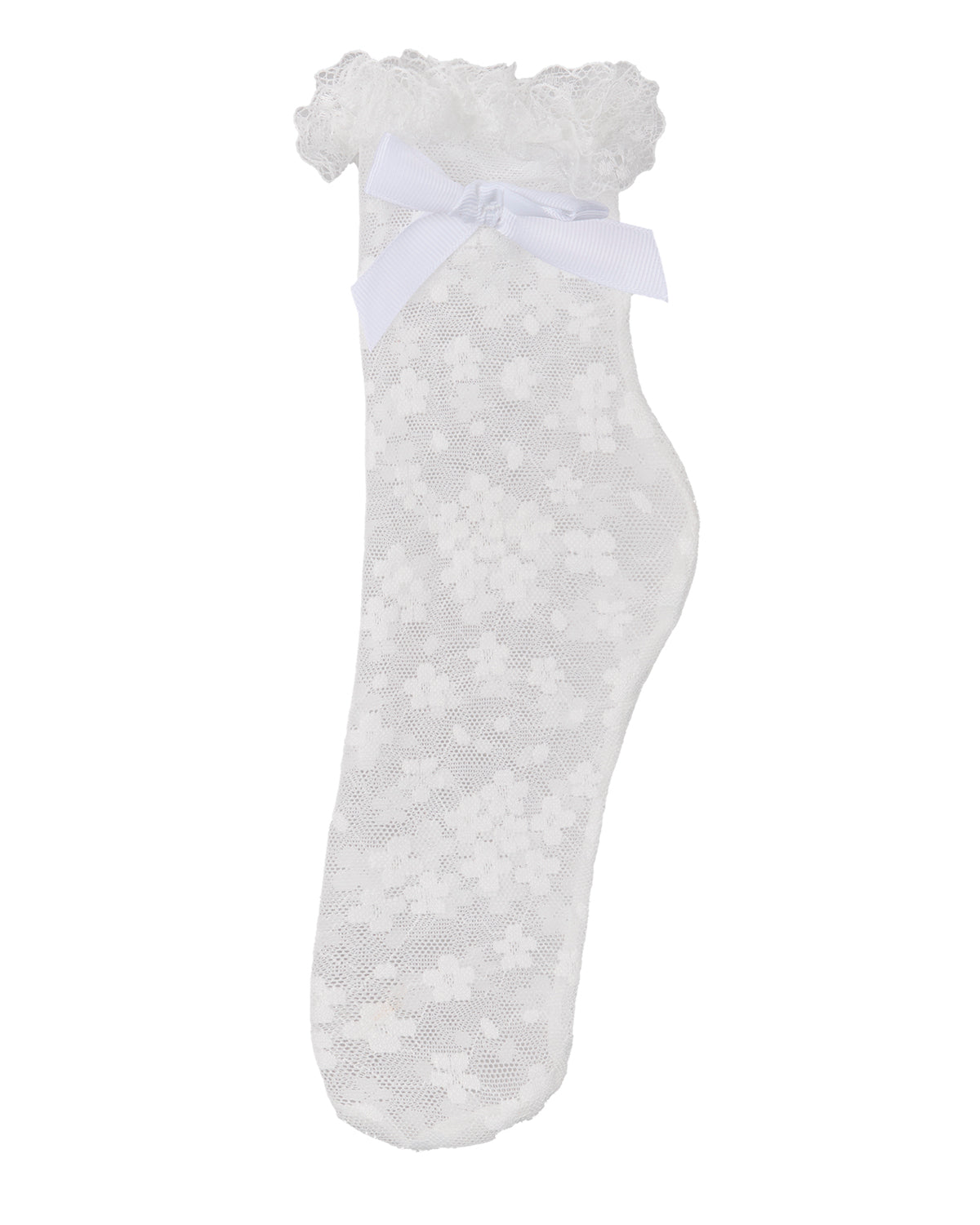 Girls Floral Lace Bow Trim Ankle Sock : Color: Black