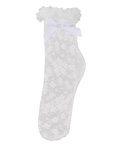 Girls Floral Lace Bow Trim Ankle Sock : Color: Black