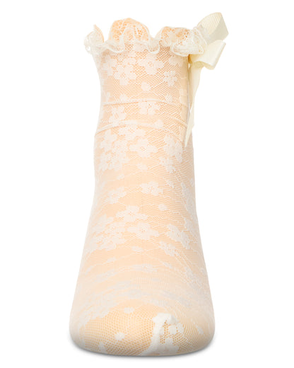 Girls Floral Lace Bow Trim Ankle Sock : Color: Black