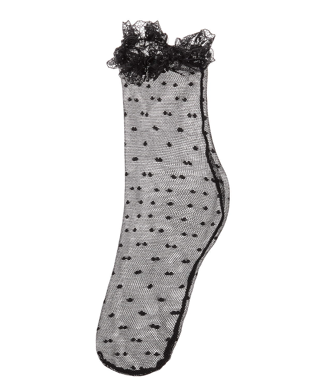 Girls Mesh Dot Pattern Lace Trim Ankle Sock : Color: Black
