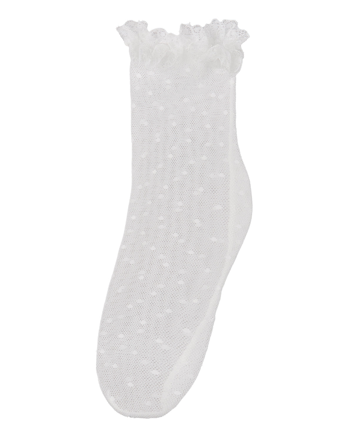 Girls Mesh Dot Pattern Lace Trim Ankle Sock : Color: White